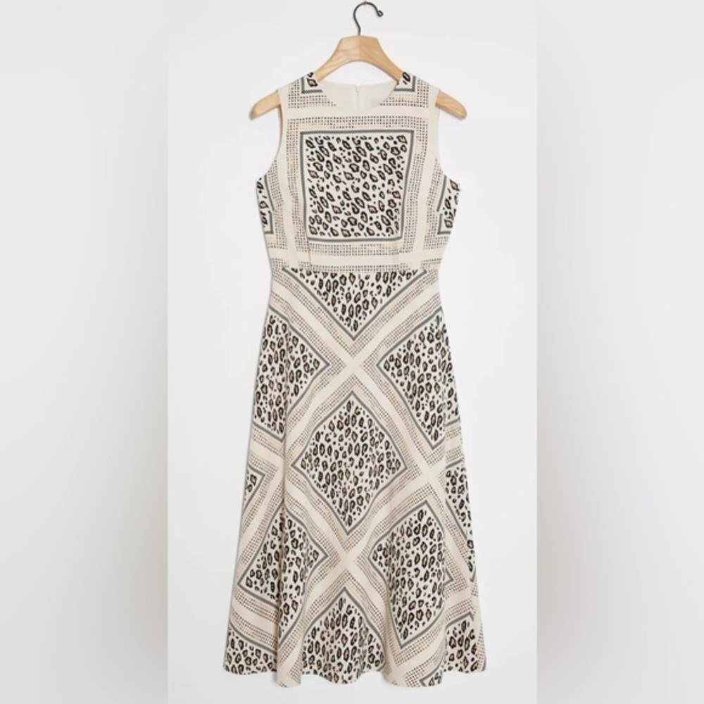 Mignon Doo Manon A-Line Midi Dress Leopard Neutral Sz S Animal Anthropologie